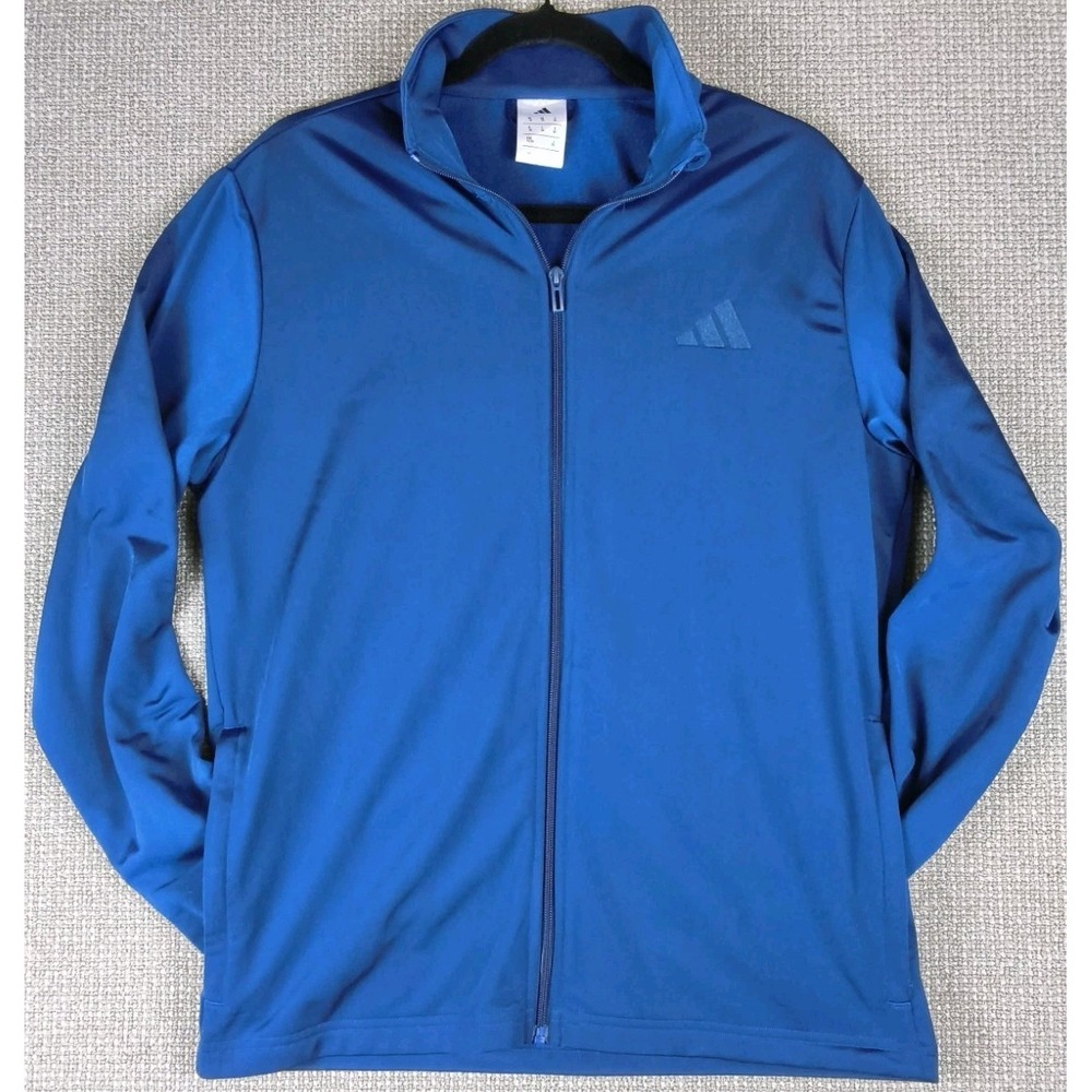 Adidas Essentials Tricot Track Jacket Blue Full Zip Embroidered Logo Men Size L